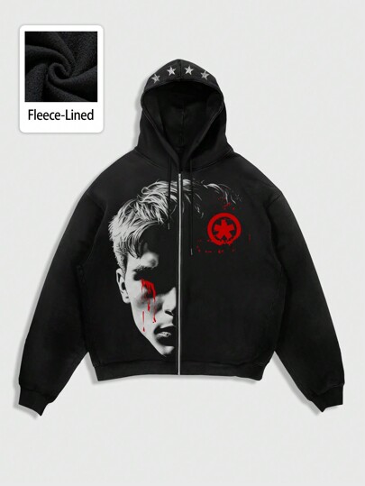 Grunge Punk Sudadera con capucha casual de hombre con estampado de figura