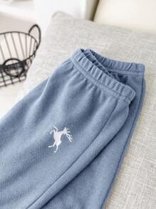 SHEIN 2pcs/Set Baby Boy Reindeer Print Contrast Color Polo Collar Short Sleeve Top And Shorts Casual Outfit, Comfortable And Suitable For Home Or Outdoor