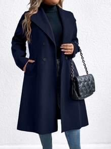 SHEIN Clasi Plus Size Women's Solid Color Turndown Collar Long Sleeve Double-Breasted Casual Jacket, Autumn/Winter