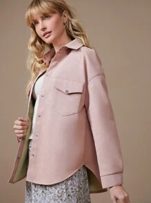 WESTFADE Faux Leather Western Boyfriend Coat - Pink - View 1