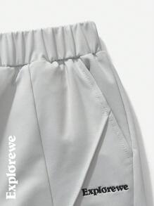 SHEIN Tween Boy Solid Color Elastic Waist Pocket Simple Casual Sweatpants - Grey - View 6