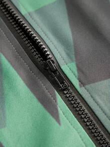 SHEIN Tween Boy 休闲几何与字母印花插肩袖拉链运动夹克 - 彩色 - 查看 4