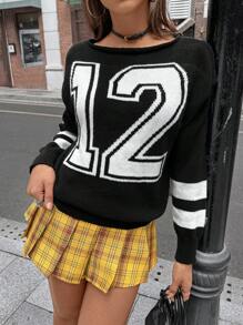 Chiquease Women All-Match Sports Jersey Fashionable & Versatile Sweater Knit Pullover Fall Winter - Black and White - View 6