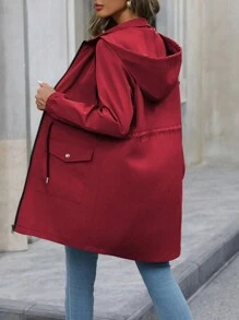 SHEIN LUNE 女士连帽收腰常规夹克，适合新年衣服 - 紅色 - 查看 2