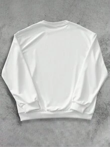 Claim Dot 男士卡通人物印花圆领长袖休闲套头衫，秋冬白色图案运动衫，适合朋友、丈夫、男朋友的礼物 - 白色 - 查看 2