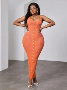 Diva Kurves Đầm bó sát cơ thể thiết kế thanh lịch cỡ lớn màu sắc khối kim loại trang trí nút kim loại, cho ngày lễ, tiệc tùng, lễ hội - Nhiều màu - Xem 2