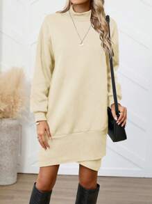 SHEIN LUNE Áo nỉ dài thường ngày cho nữ, thiết kế tối giản và thời trang, thích hợp mặc hàng ngày - Màu be - Xem 3