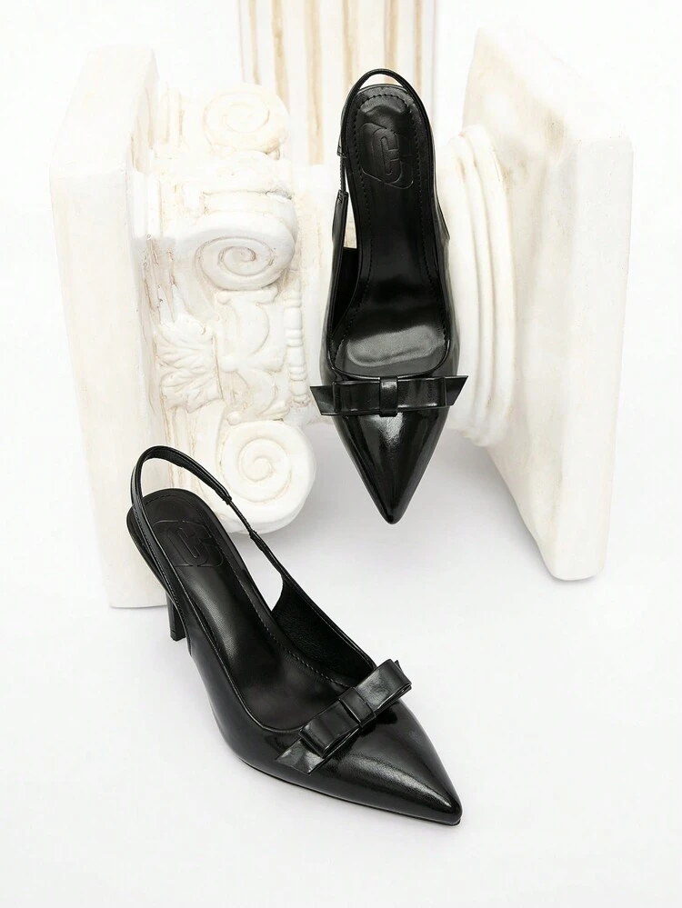 CUCCOO CHICEST Commuter Style Sexy Pointed Toe Faux Leather High Heel Pumps With Bowknot Backstrap For Christmas And New Year Holiday Vibe Fall And Winter