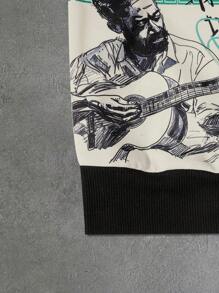 Manfinity Roghcode Plus Size Men Graffiti Print Hooded Sweatshirt, Fashionable For Autumn, Vacation Graphic Long Sleeve Casual Zip-Up Hoodie, For Friends, Husband, Boyfriend Gifts - Multicolor - View 4