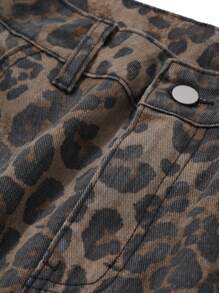 DAZY 女式宽松豹纹口袋细节阔腿牛仔裤冬季裤子猎豹印花 - 棕色 - 查看 9
