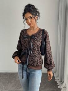 SHEIN Unity 2024秋冬新款宽松修身美拉德开襟女式卫衣套头衫 - 棕色 - 查看 6