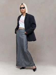 MISSGUIDED Tailored Pinstripe Maxi Skirt With Back Slit