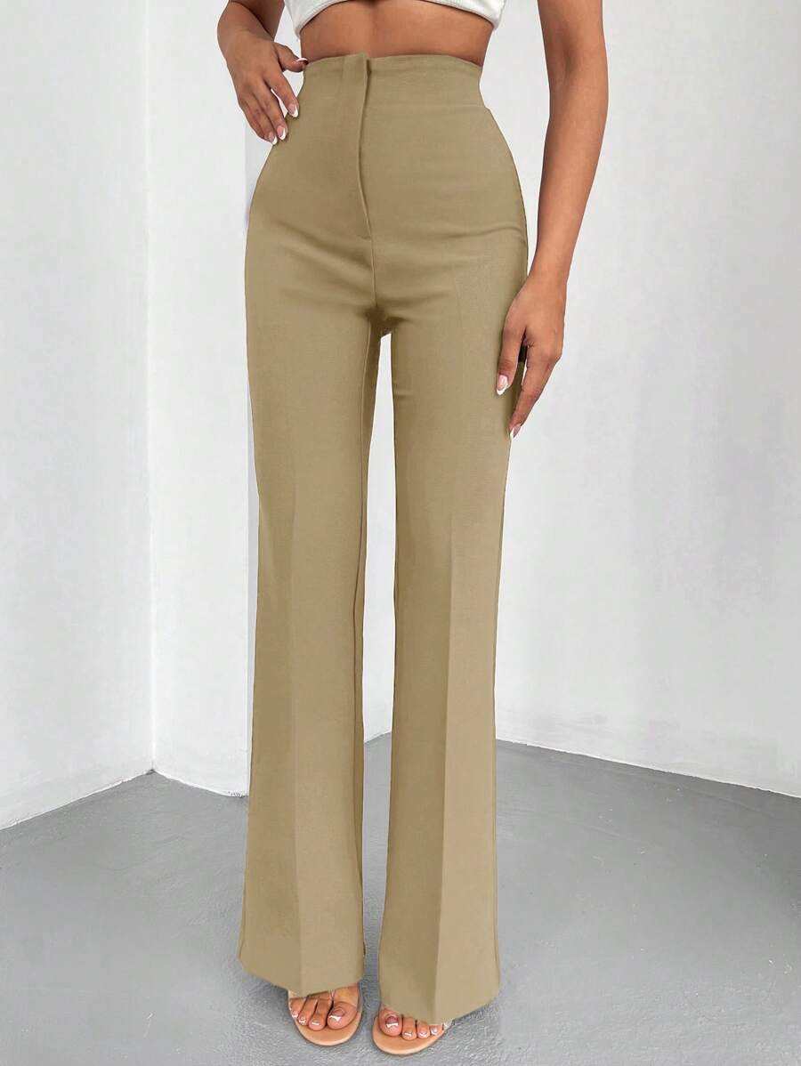 EURMUSE Solid Flare Leg Pants - Apricot - View 1
