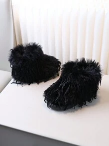 1 双女童时尚毛绒冬季雪地毛绒靴，加厚保暖内衬 - 黑色 - 查看 4