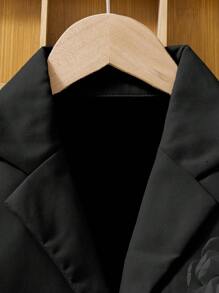 2pcs Teen Girl Elegant Casual/Commuter Suit, Cropped Knit Vest & High-Waisted Pants With Belt - Black - View 3