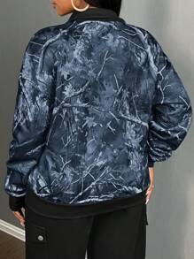 Slaydiva Casual Basic Streetwear Camo Print Loose Fit Zip-Up Hoodie For Women In Fall/Winter - Blue - View 2