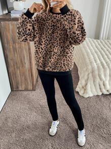 Chiquease Women Leopard Print Thermal Lined Thick Sweatshirt, Warm And Comfy Autumn/Winter Casual Pullover For Work, Travel & Daily Wear  Fall Outfit