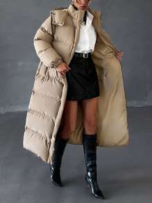 EURMUSE Hooded Relaxed Longline Padded Coat, Make You Feel Warm And Fashionable In Snowy Day - Coffee Brown - View 4
