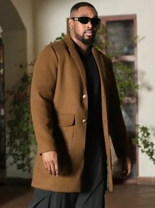 Manfinity VCAY Men's Woven Fashion Casual Long Sleeve Overcoat, For Fall Winter - Mocha Brown - View 1