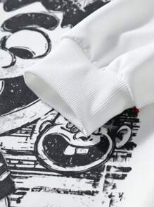 Claim Dot 男士卡通人物印花圆领长袖休闲套头衫，秋冬白色图案运动衫，适合朋友、丈夫、男朋友的礼物 - 白色 - 查看 7