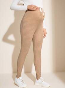 SHEIN Bow Drawstring Maternity Leggings - Maternity Tights - Khaki - View 6