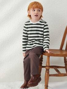 Blossori 年轻男孩优雅法式绿白条纹宽松针织圆领长袖 T 恤，秋冬 - 彩色 - 查看 5