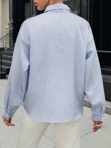 Cottnline Flower Embroidery Detailed Long Sleeve Shirt - Blue - View 2