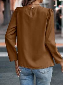 SHEIN Clasi Áo cánh tay bồng màu trơn giản dị mùa thu - Màu nâu  Mocha - Xem 2