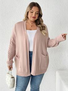 SHEIN CURVE+ Plus Solid Dual Pocket Cardigan For Spring & Autumn