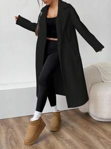 SHEIN EZwear Chaqueta de forro polar negra casual para mujer, otoño/invierno