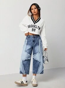 SHEIN EZwear Women's Casual Fitted 7/8 Length Blue Jeans