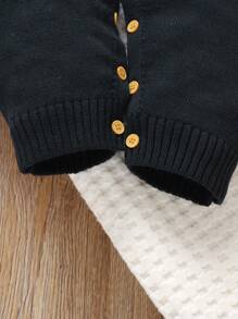 Baby Jumpsuits Casual Gentleman Style, Classic Cable Knit, Collared Shirt Collar Long Sleeve 2 In 1 Jumpsuit, Fashionable And Comfortable, Baby Essential For Autumn/Winter