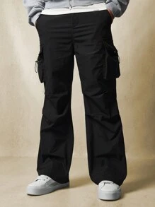 SUMWON Loose Fit Flare Parachute Cargo Pant - Black - View 2