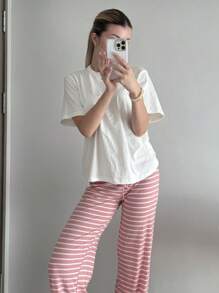 CovetEZ Low-Waist Striped Brushed Long Pants With Drawstring Waist, Yoga & Loungewear, Suitable For Spring & Autumn