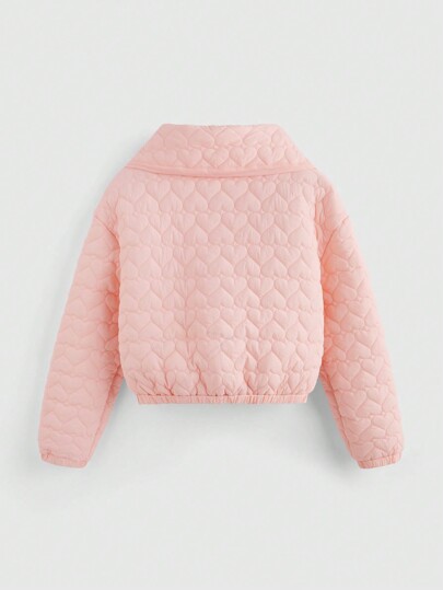 Kawaii Chaqueta larga con cremallera, informal, con acolchado con diseño de corazón estilo Kawaii para mujer