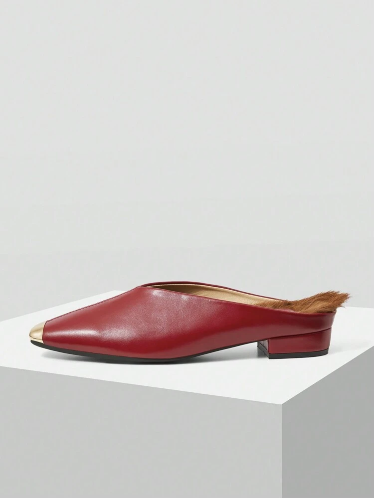 FAUX FUR FLAT SLIP-ON PUMPS WITH SQUARE TOE FOR WOMEN NEW YEAR HOLIDAY, VALENTINES