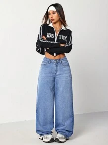 SHEIN EZwear Women's Low Waist Skinny Fit Straight Leg Blue Jeans