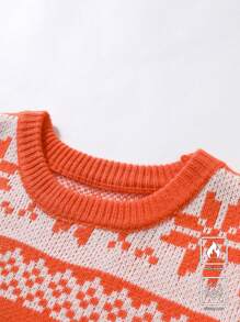 Manfinity EZcore Men's Casual Christmas Reindeer & Geometric Pattern Sweater, Autumn/Winter - Orange - View 4