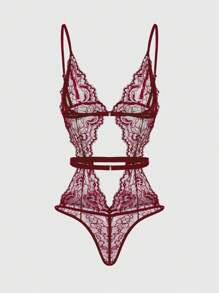 ROMWE Goth Body sexy romántico con tirantes calados de encaje para el Día de San Valentín