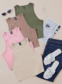 Chiquease Camiseta de tirantes de mujer de unicolor, cuello redondo, casual y versátil - Multicolor - Ver 4