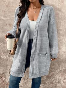 EMERY ROSE 大码女式休闲开衫，带口袋 - 灰色 - 查看 6