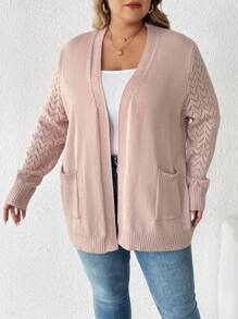 SHEIN CURVE+ Plus Solid Dual Pocket Cardigan For Spring & Autumn