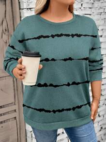 SHEIN LUNE 女式大码扎染图案印花圆领长袖运动衫 - 彩色 - 查看 1