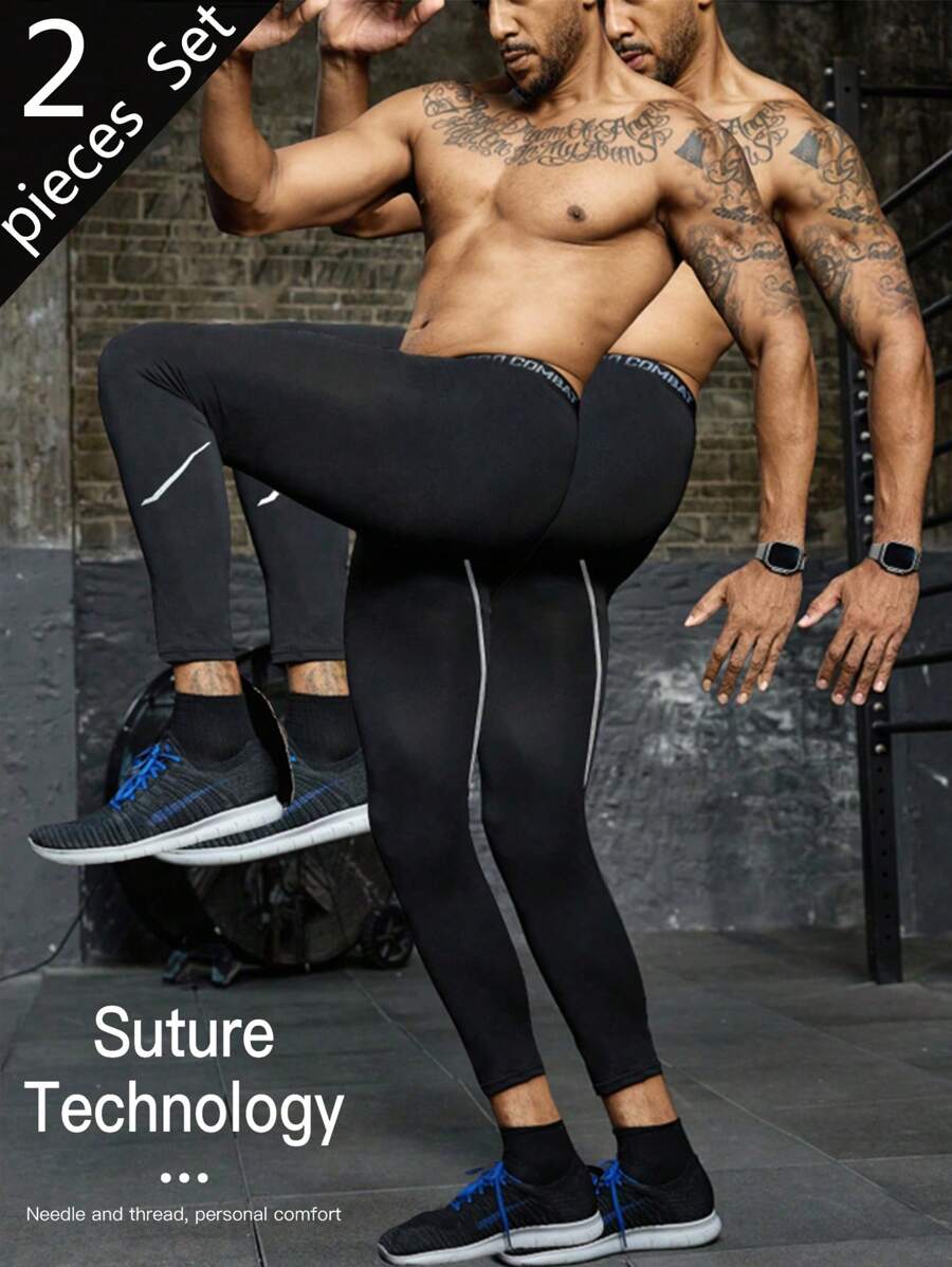Gym Rark Leggings de sport élastiques et respirants avec imprimé lettres, style petit ami pour hommes - Noir - Voir 1