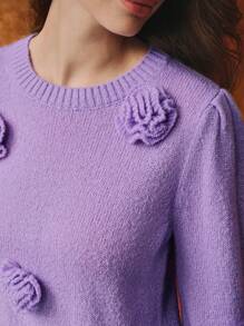 MOTF SUÉTER CON DETALLE DE FLOR SÓLIDO ESTÉREO - Morado - Ver 3