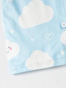 SHEIN Set de 2 piezas de ropa interior para bebé niña con top de manga larga con cuello cárdigan y estampado de nubes, y pantalones casuales - Multicolor - Ver 4