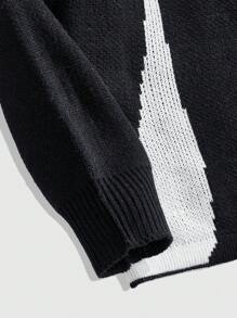 ROMWE MEN Men's Letter Pattern Crew Neck Long Sleeve Casual Sweater For Autumn/Winter - Navy Blue - View 3