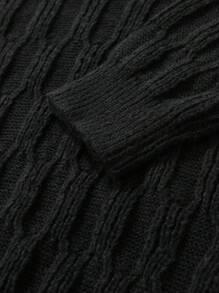 Manfinity Homme Men's Solid Color Round Neck Long Sleeve Casual Sweater, Autumn/Winter - Black - View 4