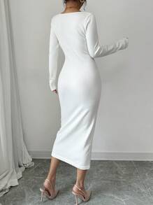 Calvaya Women's Autumn Square Collar Slim Fit Solid Sweater Dress