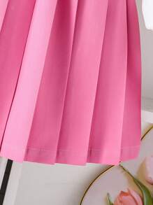 女童蝴蝶结腰带运动衫和粉色百褶裙两件套 - 玫紅色 - 查看 6